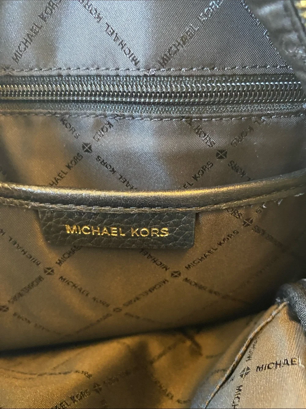 Michael Kors Black Pebbled Leather Mini Backpack with Gold Logo